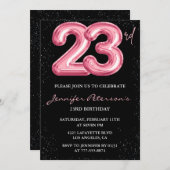 Invitations de 23e anniversaire Pink Balloon Glam (Devant / Derrière)
