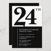Invitations de 24e anniversaire Black and White El (Devant / Derrière)