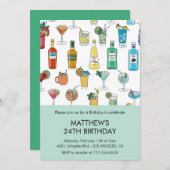 Invitations de 24e anniversaire Cocktail Colorful (Devant / Derrière)