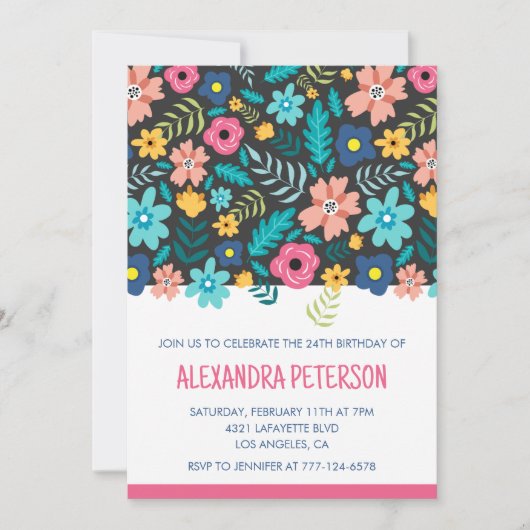 Invitations de 24e anniversaire Floral Pattern Pin (Devant)