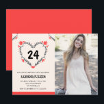 Invitations de 24e anniversaire pour son coeur flo<br><div class="desc">Invitations de 24e anniversaire pour ses Flowers Heart moderne</div>
