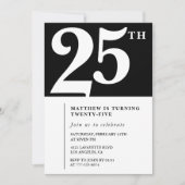 Invitations de 25e anniversaire Black White Elegan (Devant)