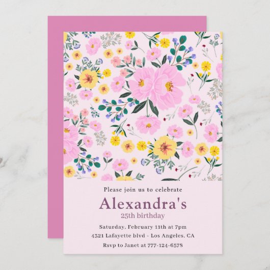 Invitations de 25e anniversaire Boho Floral Chic (Devant / Derrière)
