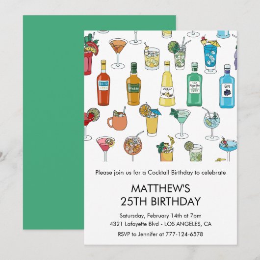Invitations de 25e anniversaire Cocktail Contempor (Devant / Derrière)