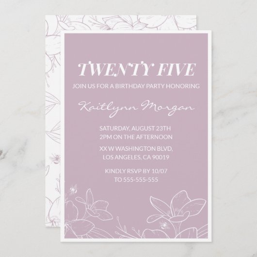 Invitations de 25e anniversaire Elégant Floral mod (Devant / Derrière)
