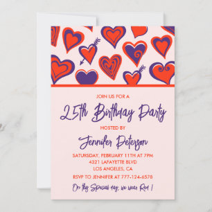 Invitations de 25e anniversaire Glam Cute Red Hear