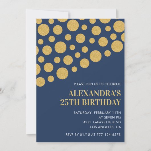 Invitations de 25e anniversaire Gold Navy Confetti (Devant)