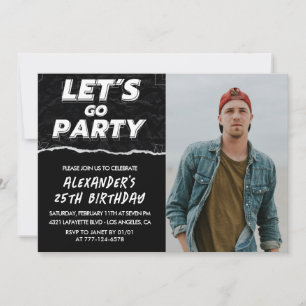 Invitations de 25e anniversaire Hommes Black Photo