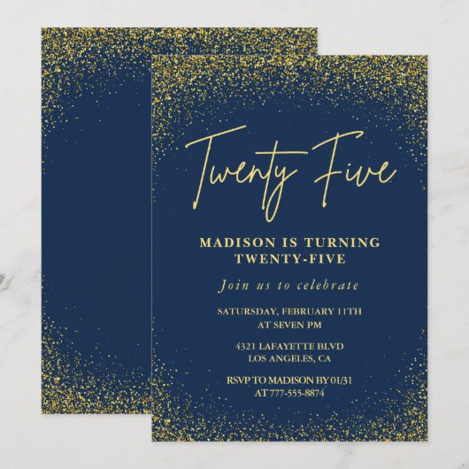 Invitations de 25e anniversaire Parties scintillan (Devant / Derrière)