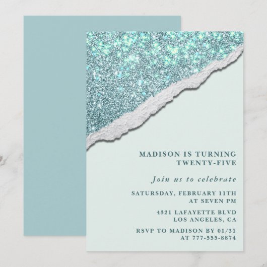 Invitations de 25e anniversaire Sparkle Glam Parti (Devant / Derrière)