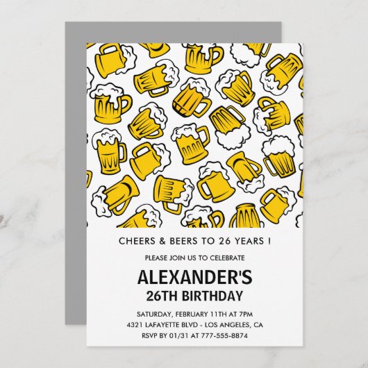 Invitations de 26e anniversaire Hommes (Devant / Derrière)