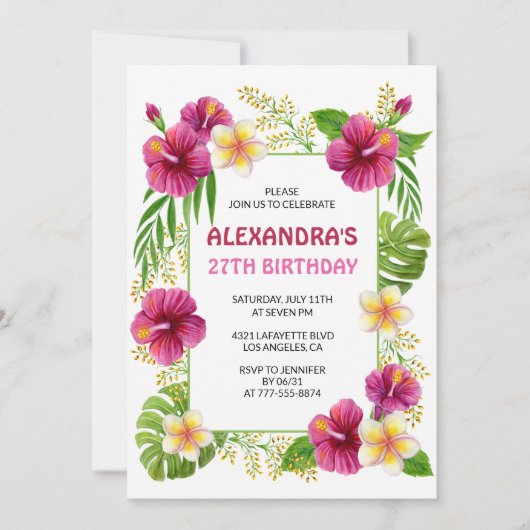 Invitations de 27e anniversaire Tropical Floral Pi (Devant)
