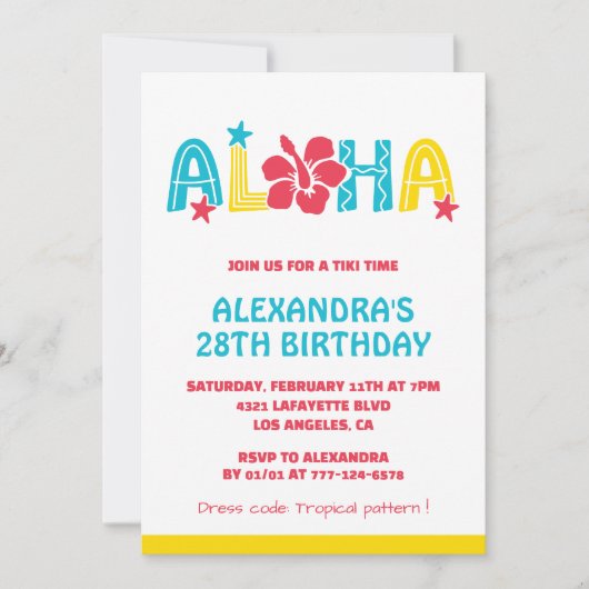 Invitations de 28e anniversaire Tropical Aloha Haw (Devant)