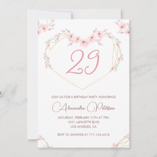 Invitations de 29e anniversaire Boho Floral Pink (Devant)