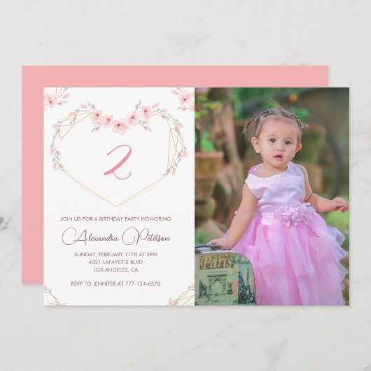 Invitations de 2e anniversaire Boho Floral Photo (Devant / Derrière)