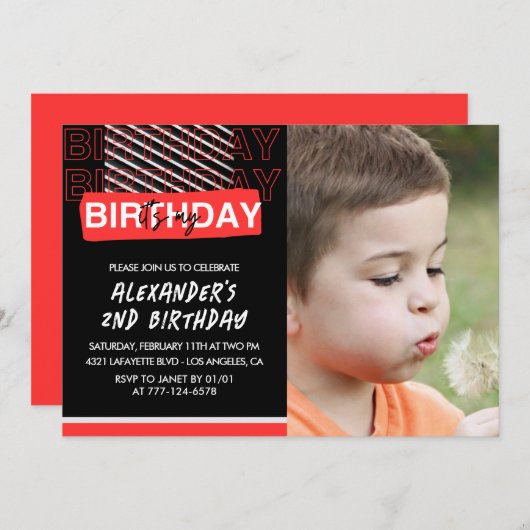 Invitations de 2e anniversaire garçon Fête Photo R (Devant / Derrière)