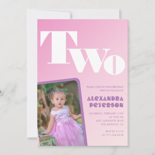 Invitations de 2e anniversaire Girl Pink Gradient (Devant)