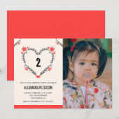 Invitations de 2e anniversaire pour son coeur flor (Devant / Derrière)