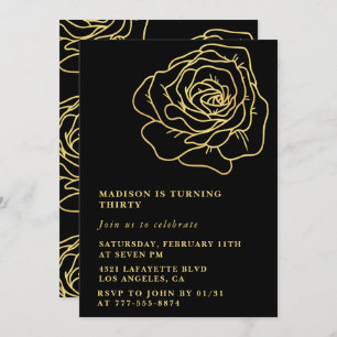 Invitations de 30e anniversaire Black Gold Flowers