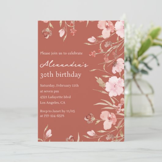 Invitations de 30e anniversaire Boho Floral Chic (Debout devant)