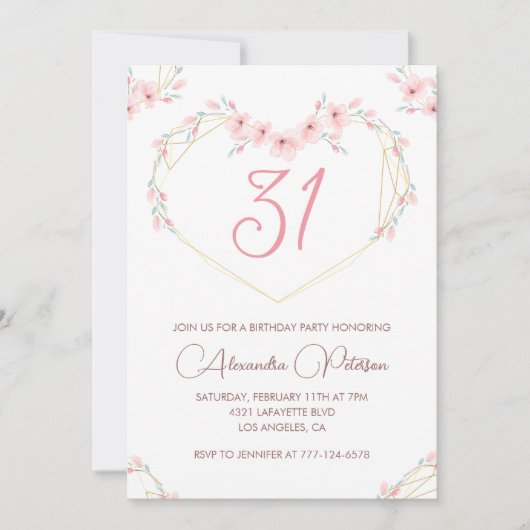 Invitations de 31e anniversaire Boho Floral Pink (Devant)