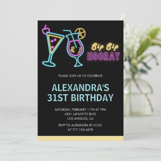Invitations de 31e anniversaire Cocktail Neon Glow (Debout devant)