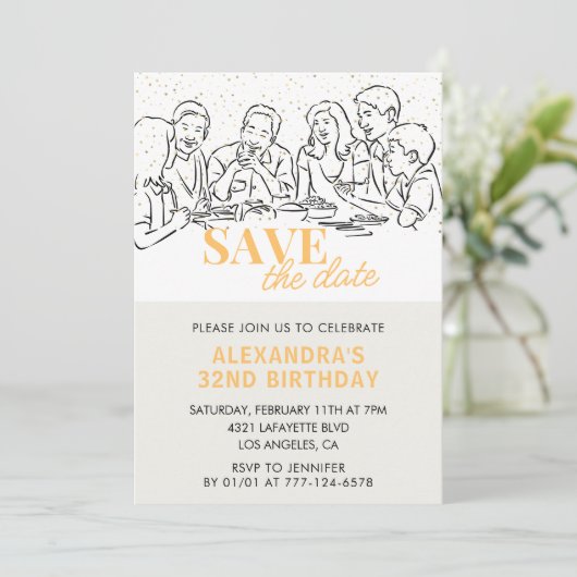 Invitations de 32e anniversaire Enregistrer la dat (Debout devant)