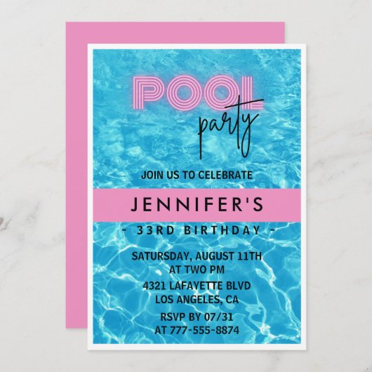 Invitations de 33e anniversaire Pool Party été (Devant / Derrière)