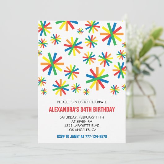 Invitations de 34e anniversaire de Confetti modern (Debout devant)