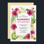 Invitations de 34e anniversaire Tropical Floral Pi<br><div class="desc">Invitations pour 34e anniversaire Fête tropicale Luau Pink hibiscus</div>