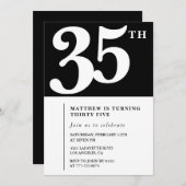 Invitations de 35e anniversaire Black White Elegan (Devant / Derrière)