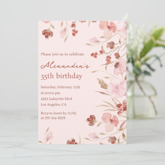 Invitations de 35e anniversaire Boho Floral Chic (Debout devant)
