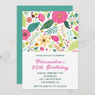 Invitations de 35e anniversaire Fleurs simples col