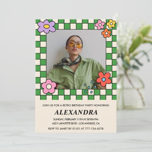 Invitations de 35e anniversaire Fleurs Super rétro (Debout devant)