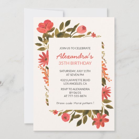 Invitations de 35e anniversaire Floral Boho Elegan (Devant)
