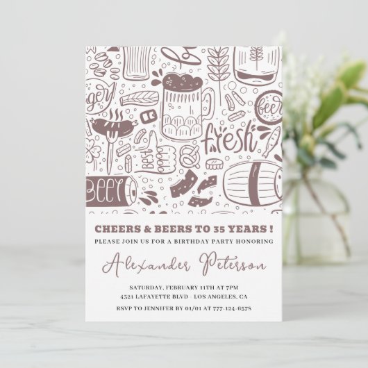 Invitations de 35e anniversaire Hommes Bière Vinta (Debout devant)