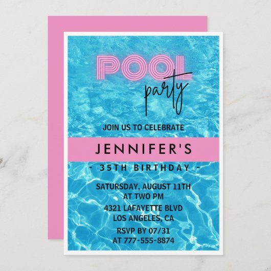 Invitations de 35e anniversaire Pool Party été (Devant / Derrière)