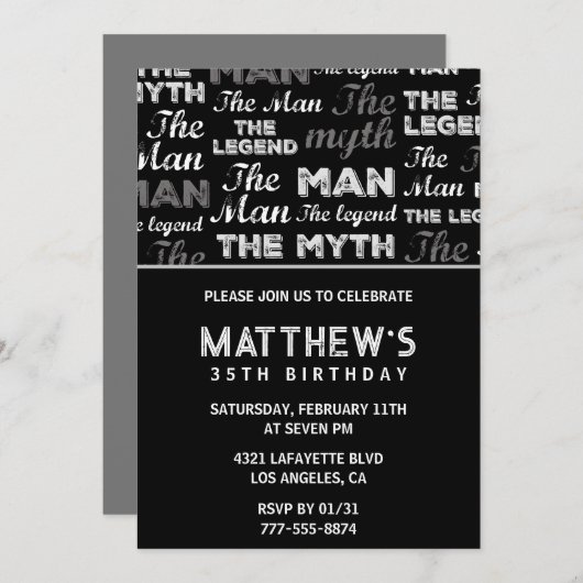 Invitations de 35e anniversaire pour lui Men Myth  (Devant / Derrière)