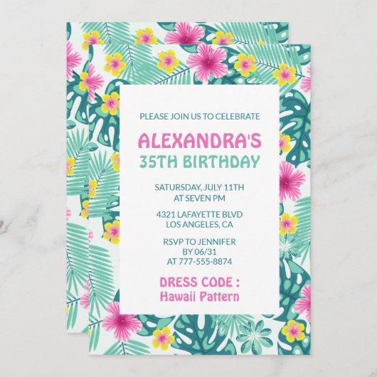 Invitations de 35e anniversaire Tropical Hawaii Mo (Devant / Derrière)