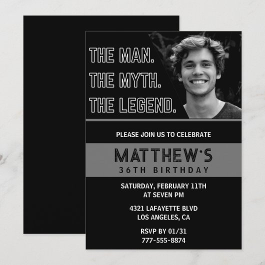Invitations de 36e anniversaire Black The Man The  (Devant / Derrière)