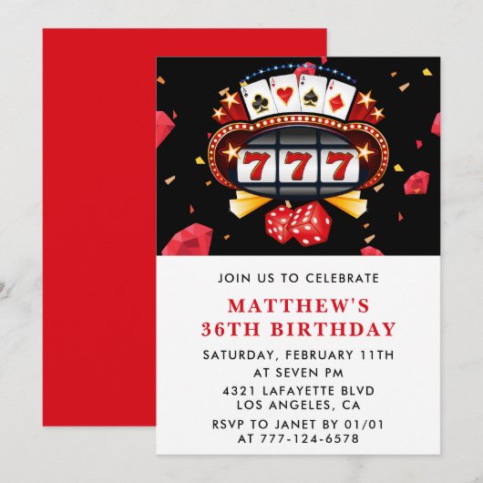 Invitations de 36e anniversaire Thème de casino Po (Devant / Derrière)