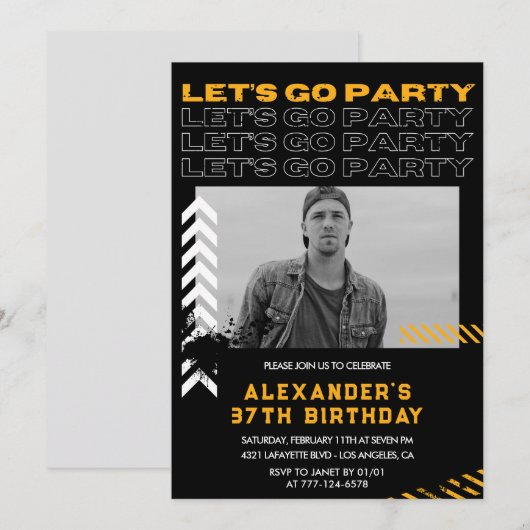 Invitations de 37e anniversaire Homme Photo Spray (Devant / Derrière)