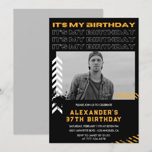 Invitations de 37e anniversaire Homme Photo Spray (Devant / Derrière)