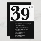 Invitations de 39e anniversaire Black and White El (Devant / Derrière)