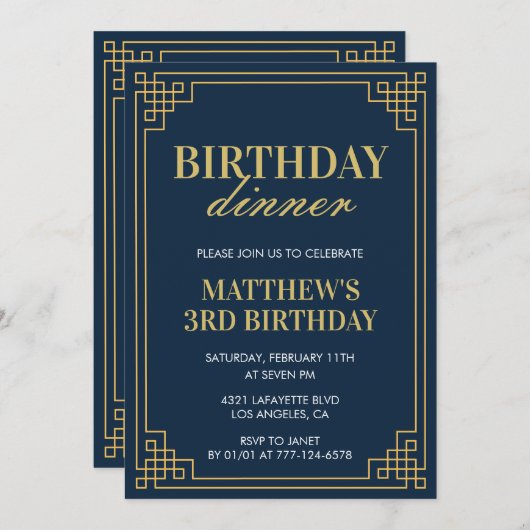 Invitations de 3e anniversaire Anniversaire dîner  (Devant / Derrière)