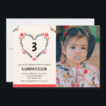 Invitations de 3e anniversaire pour son coeur flor<br><div class="desc">Invitations de 3ème anniversaire pour ses Flowers Heart moderne</div>