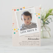 Invitations de 3e anniversaire simples Photo bleue (Debout devant)