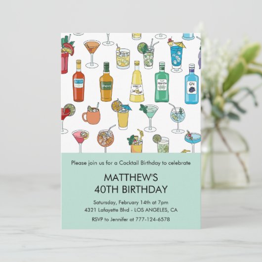 Invitations de 40e anniversaire Cocktail Contempor (Debout devant)