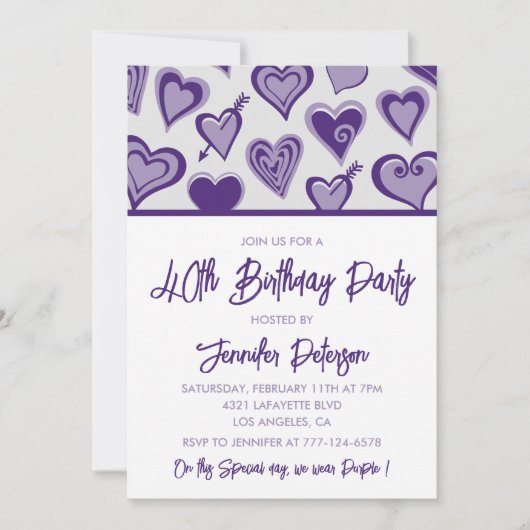 Invitations de 40e anniversaire Coeurs mignons pou (Devant)