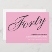 Invitations de 40e anniversaire en noir et rose (Devant / Derrière)